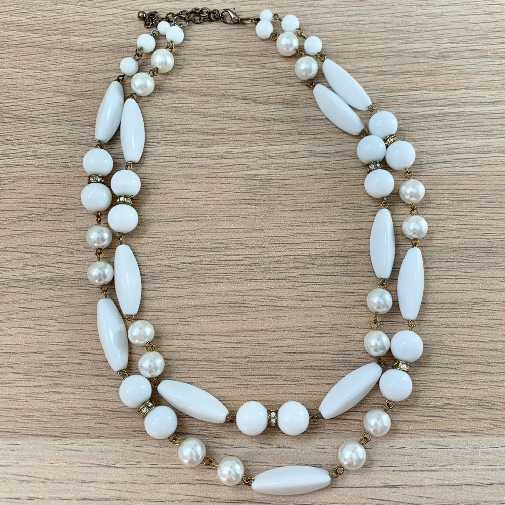 Vintage Two-Strand White and Pearl Beaded Necklace